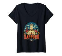Donna Regalo Vintage Sapporo Giappone Souvenir da Viaggio Maglietta con Collo a V