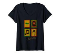 Donna Reggae, Jamaica Lover Francobollo Stile Vacanze Motivi Maglietta con Collo a V