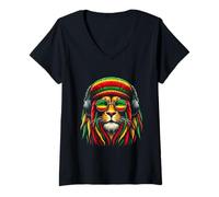 Donna Reggae Music Lovers Lion of Sion Vibes Maglietta con Collo a V