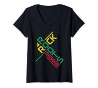 Donna Reggae Musica Giamaica Retro Maglietta con Collo a V
