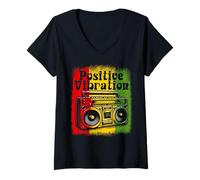 Donna Reggae Musica Giamaicana Orgoglio Rastafariano Leone di Giuda Rasta Maglietta con Collo a V