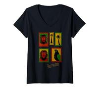 Donna Reggae Rasta, Jamaica Lover Francobollo Stile Motivi Maglietta con Collo a V