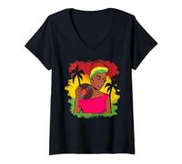 Donna Reggea Music Rasta Rastafari Giamaica Maglietta con Collo a V