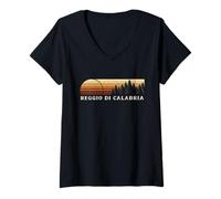 Donna Reggio di Calabria, Italy Evergreen Vintage Sunset Maglietta con Collo a V