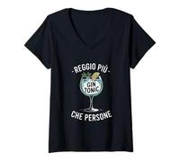 Donna reggo più drink al gin che persone ironica Maglietta con Collo a V
