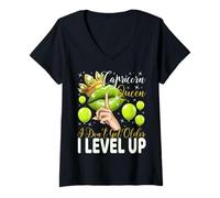 Donna Regina Capricorno Non invecchiare I Level Up Birthday Queen Maglietta con Collo a V