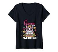 Donna Regina del Gatto del Gioco D'Azzardo del Casinò della Slot Machine Amante del Giocatore d'azz Maglietta con Collo a V