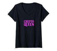 Donna Regina delle criptovalute per Le Donne nel Settore Blockchain di criptovaluta Maglietta con Collo a V