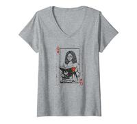 Donna Regina di Cuori libraica Che Legge la Donna Nera Maglietta con Collo a V