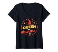 Donna Regina di Halloween Divertente Strega Cappello Maglietta con Collo a V