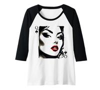 Donna Regina di Picche QOS Sexy Stile Inchiostro sumi Maglia con Maniche Raglan