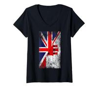 Donna Regno Unito & Bandiere di Gibilterra - British Gibraltarian Maglietta con Collo a V