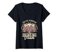 Donna Regno Unito Drinking Team Funny Party British Beer Fest Maglietta con Collo a V