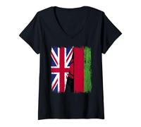 Donna Regno Unito Malawi Half Flag British Malawi Jersey Maglietta con Collo a V
