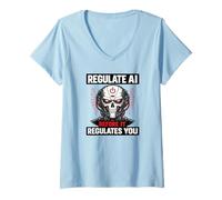 Donna Regola l'IA Prima Che regoli Il Tuo Teschio Robot Maglietta con Collo a V