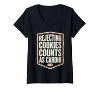 Donna Rejecting Cookies Counts As Cardio Cookie Consent Funny Maglietta con Collo a V