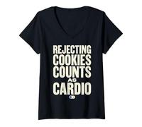 Donna Rejecting Cookies Counts As Cardio Cookie Consent Funny Maglietta con Collo a V
