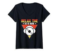 Donna Relax The DJ Is Here, DJ retrò in Vinile Maglietta con Collo a V