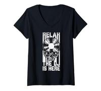 Donna Relax The DJ Is Here LP Gothic Skull per Amanti del Disco in Vinile Maglietta con Collo a V