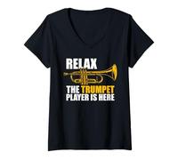 Donna Relax The Trumpet Player is Here Tromba Maglietta con Collo a V
