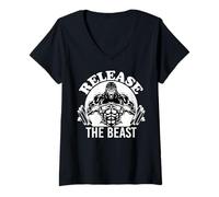 Donna Release The Beast, Sollevatore Pesi Palestra Uomo Forte Body Builder Maglietta con Collo a V