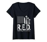Donna Remember Everyone Deployed R.E.D. Until They all Come Home Maglietta con Collo a V