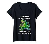 Donna Remember No One Is Perfect Funny Frog Crude Humor Citazione Maglietta con Collo a V