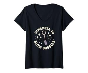 Donna Remember to Blow Bubble Carino Divertente Personaggio Umorismo Maglietta con Collo a V
