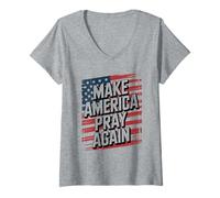 Donna Rendi Di Nuovo l'America Pregante Cristiani Patriottici Maglietta con Collo a V