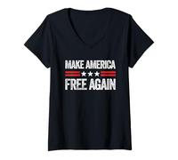 Donna Rendi l'America libera di nuovo divertente partito patriottico USA Maglietta con Collo a V