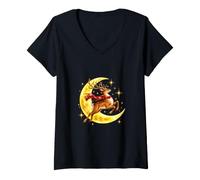 Donna Renna Che Salta sopra la Luna Maglietta con Collo a V