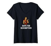 Donna Reps for Redemption Jesus God - Sollevamento Pesi Fitness Fit Maglietta con Collo a V