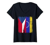 Donna Repubblica Ceca Venezuela Mezza Bandiera Maglia Venezuelana Ceca Maglietta con Collo a V
