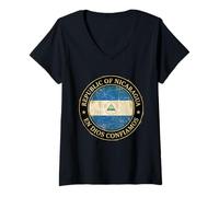 Donna Repubblica del Nicaragua Vintage Distressed Sigillo Circolare Maglietta con Collo a V