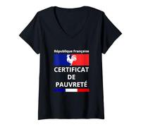 Donna Repubblica Francese Certificato di Povertà Disoccupazione Debito Maglietta con Collo a V