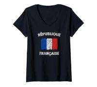 Donna Republique Francaise (Vintage) - Bandiera Francese Maglietta con Collo a V