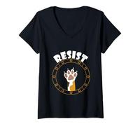 Donna Resist Cat Paw sollevato protesta per gli amanti dei gatti Maglietta con Collo a V