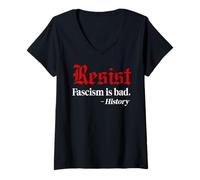Donna Resist Fascism is Bad No Kings America Pro Democracy Protest Maglietta con Collo a V