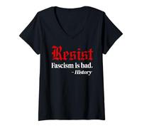 Donna Resist Fascism is Bad No Kings America Protest Anti-Fascism Maglietta con Collo a V