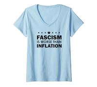 Donna Resist Fascism is Worse Than Inflation No Kings Anti-Fascism Maglietta con Collo a V