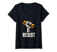 Donna Resist Sandwich Activism Protest Fist Maglietta con Collo a V