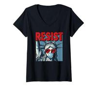 Donna Resist Statue Liberty Bubblegum Protest Equality Maglietta con Collo a V