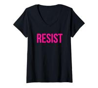 Donna Resist T-Shirt Rosa Bold Message T-Shirt Maglietta con Collo a V