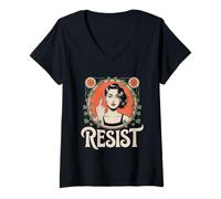 Donna Resist Tshirt Nouveau Mucha Anti-Trump Donne Femminista Maglietta con Collo a V