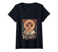 Donna Resist Tshirt Nouveau Mucha Anti-Trump Donne Femminista Maglietta con Collo a V