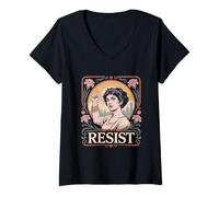 Donna Resist Tshirt Nouveau Mucha Anti-Trump Donne Femminista Maglietta con Collo a V