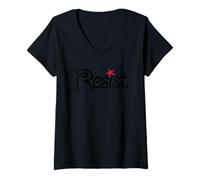 Donna Resistere, design anti Trump Maglietta con Collo a V