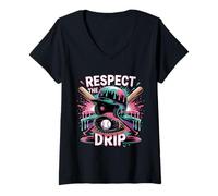 Donna Respect The Drip Baseball Ice Cream Drip Casco Bat Boys Maglietta con Collo a V