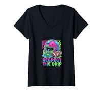 Donna Respect The Drip - Casco da Calcio Slime Art Maglietta con Collo a V