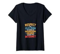 Donna Respect This Old Man Engineering Without Internet - Maglietta con Collo a V